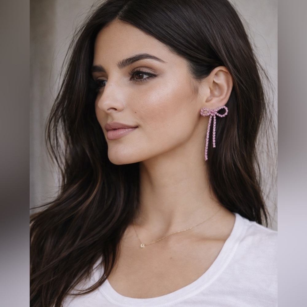 Purple Rhinestone Bow Drop Earrings – Coquette It-Girl Statement Jewelry